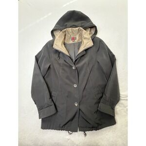 Gallery Women's Size Medium Black Hooded Zip Buttons Coat Jacket
